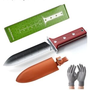 Red Gardening Knife with Leather Sheath